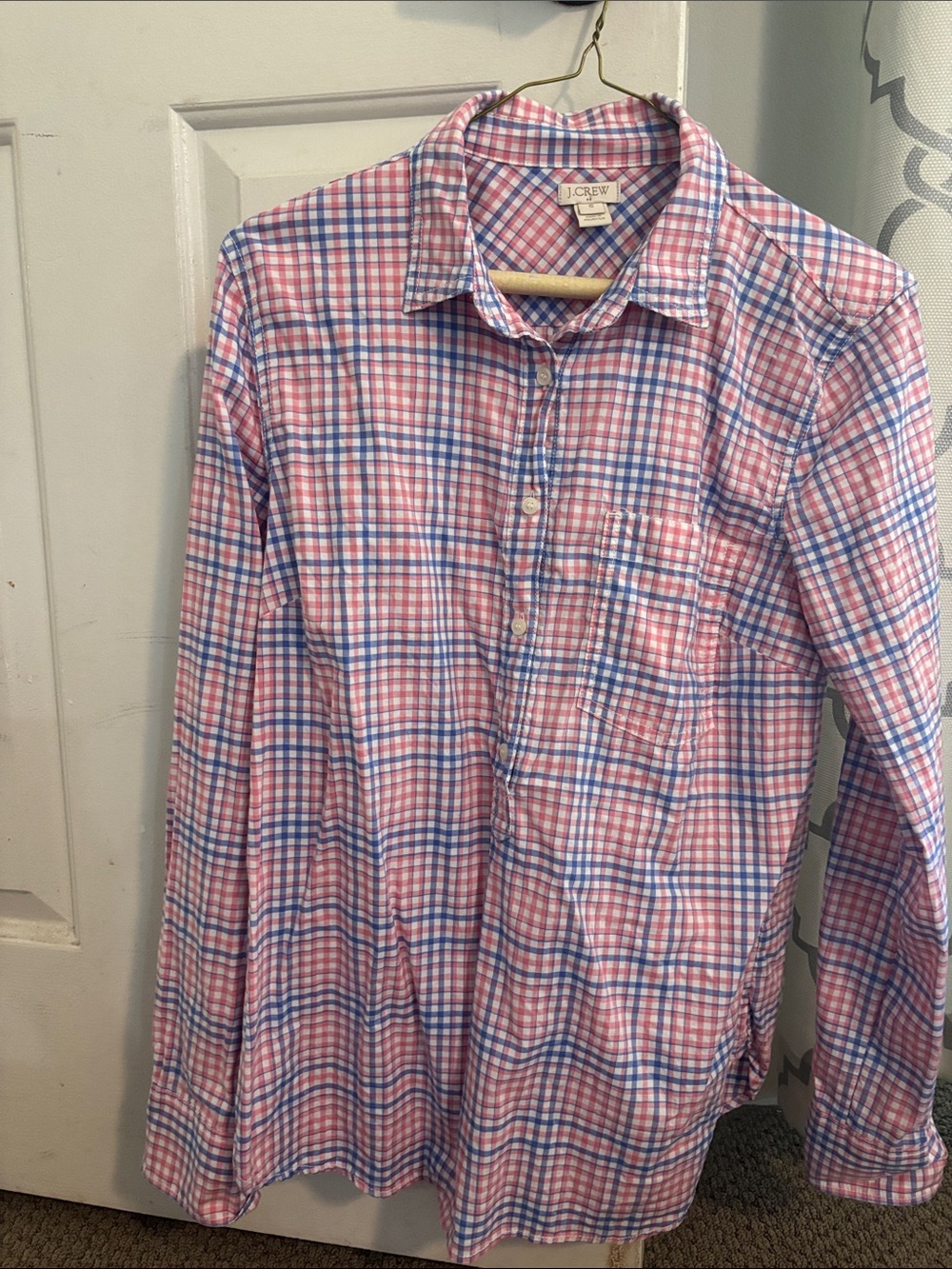 J. Crew Pink and Blue Plaid Button-Down Shirt